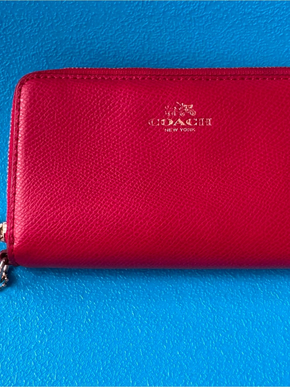 Coach New York Bright Red Saffiano Zip Wallet